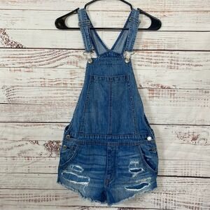 American Eagle Outfitters Denim Distressed Cutoff Overall Shorts Womens‎ XS